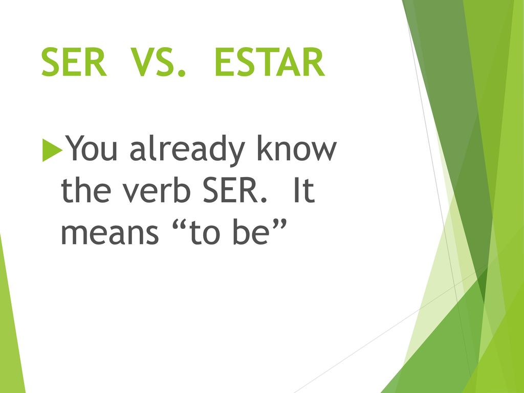 SER VS. ESTAR You already know the verb SER. It means to be
