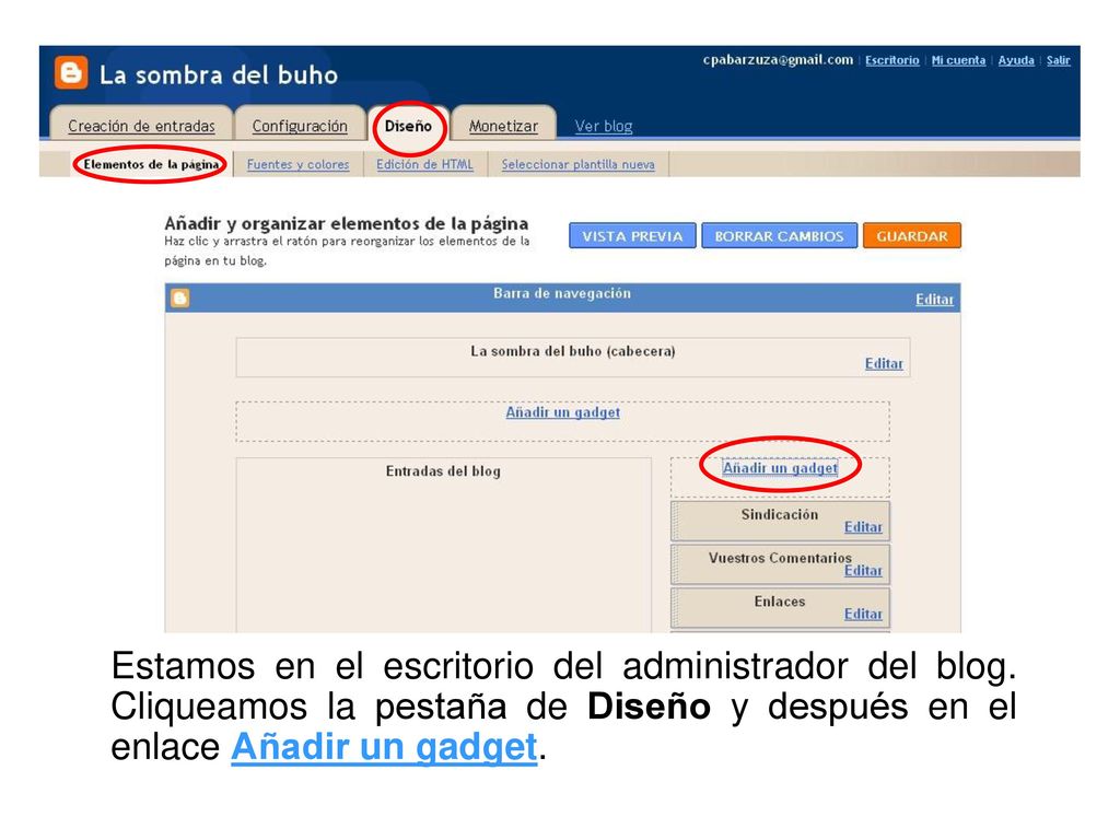 Estamos en el escritorio del administrador del blog