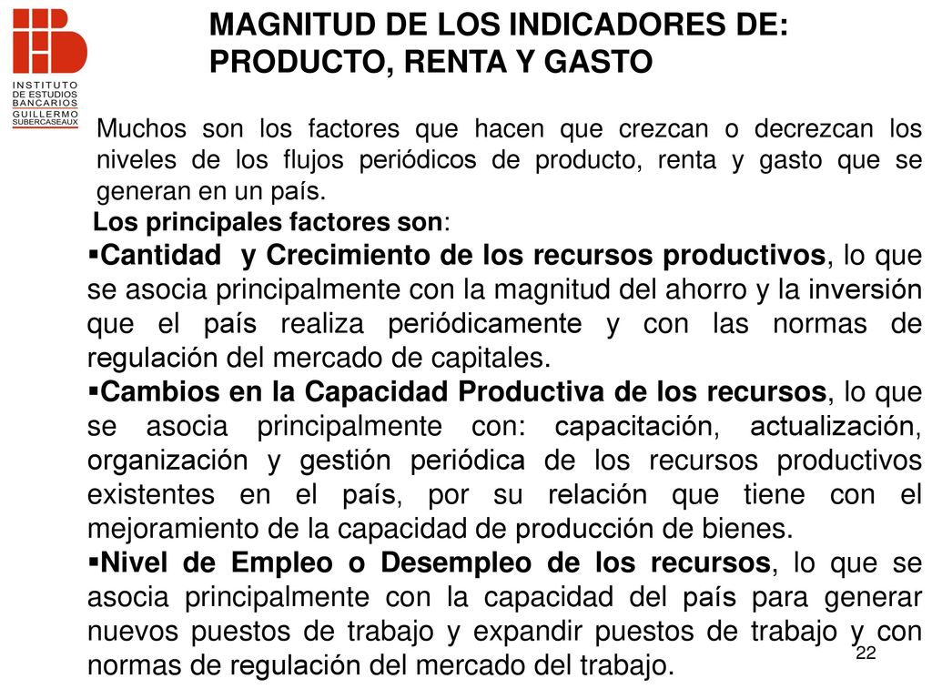 MAGNITUD DE LOS INDICADORES DE: PRODUCTO, RENTA Y GASTO