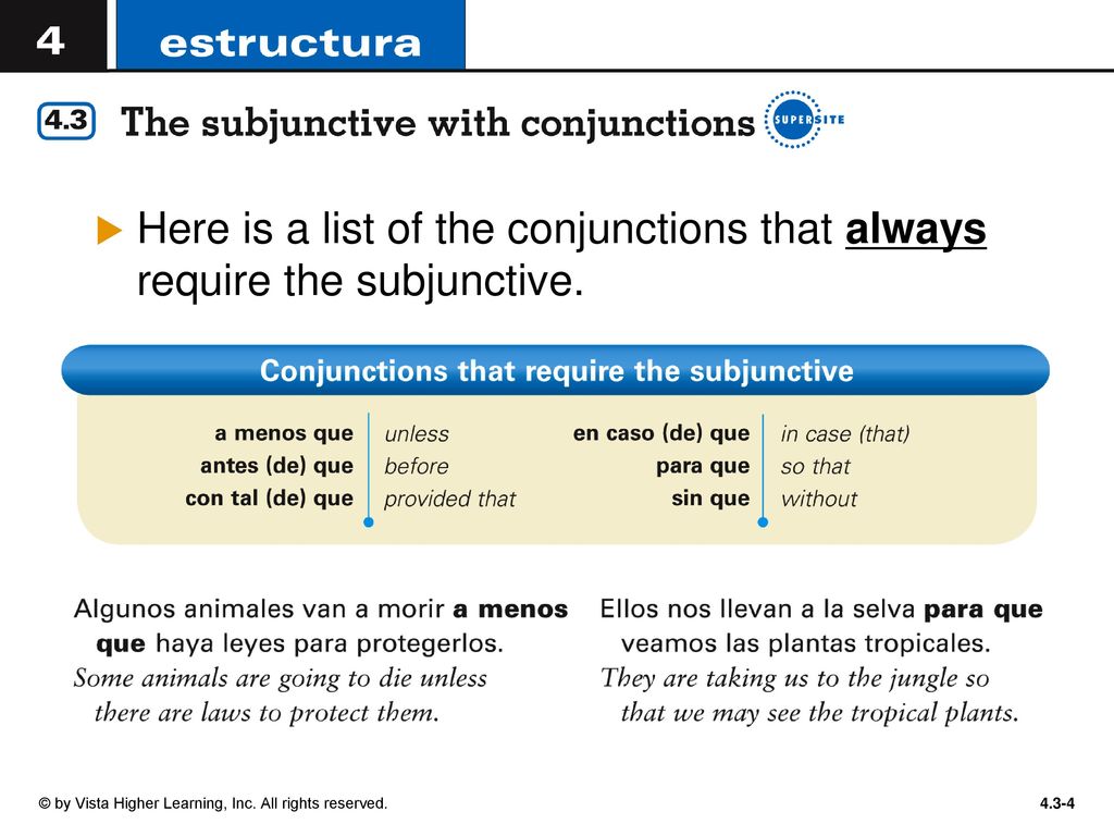 Here is a list of the conjunctions that always require the subjunctive.