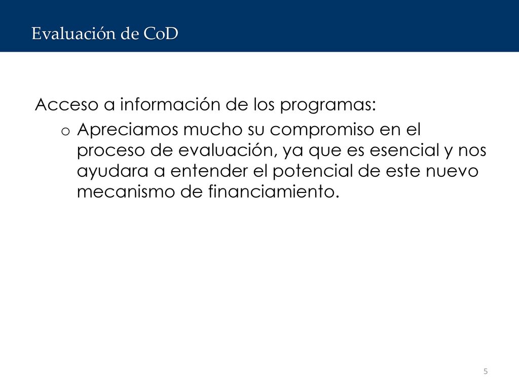 Evaluación de CoD Acceso a información de los programas: