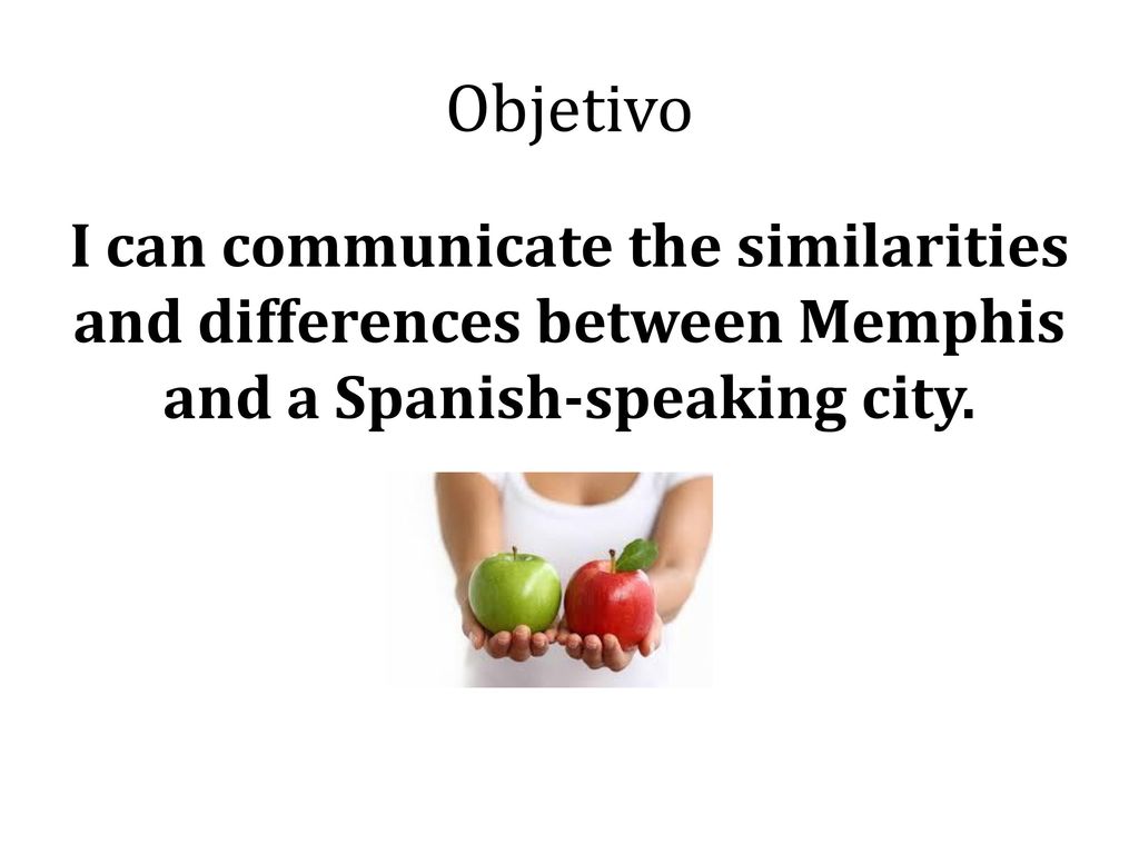 Objetivo I can communicate the similarities and differences between Memphis and a Spanish-speaking city.