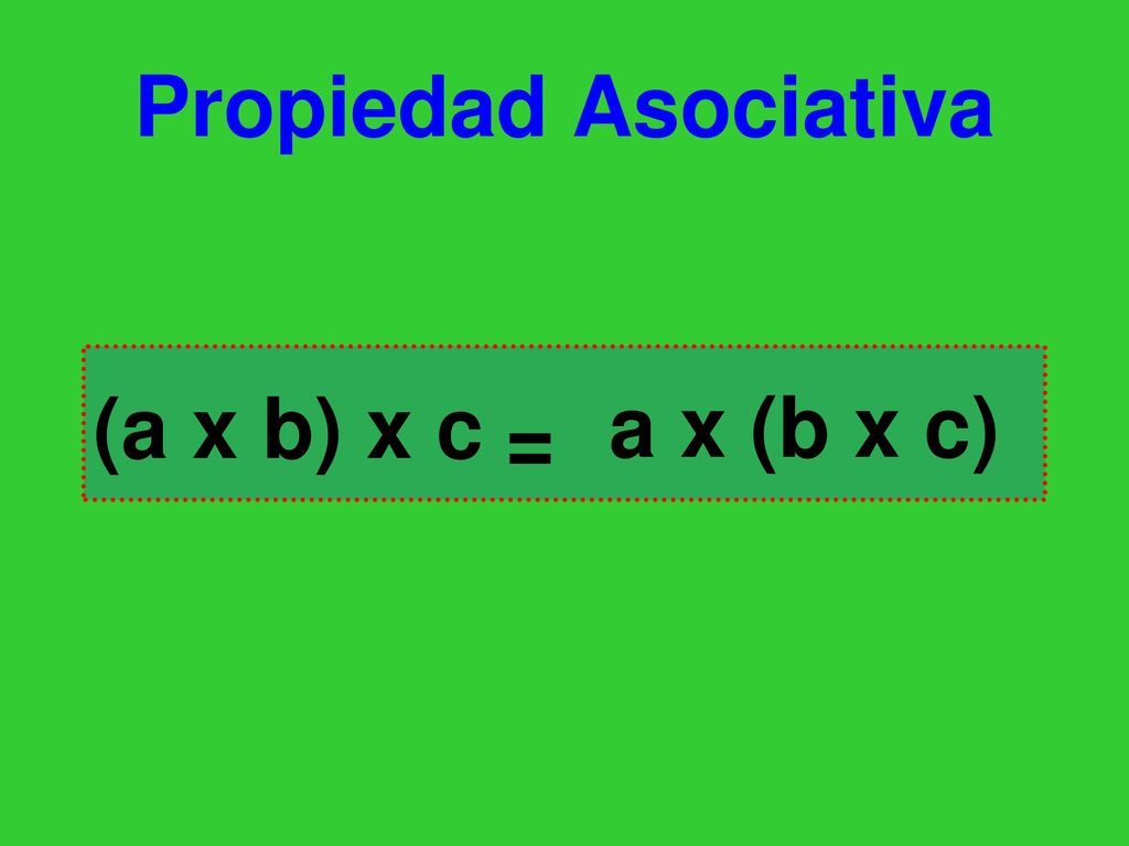 Propiedad Asociativa (a x b) x c a x (b x c) =