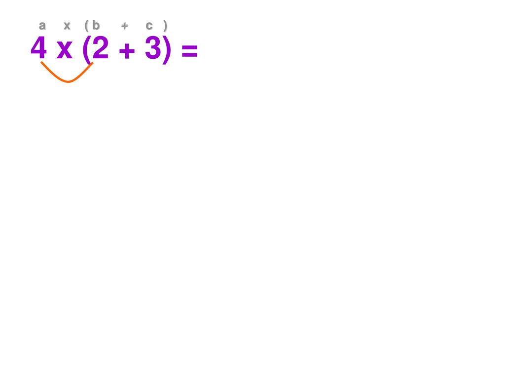 4 x (2 + 3) = a x ( b + c )