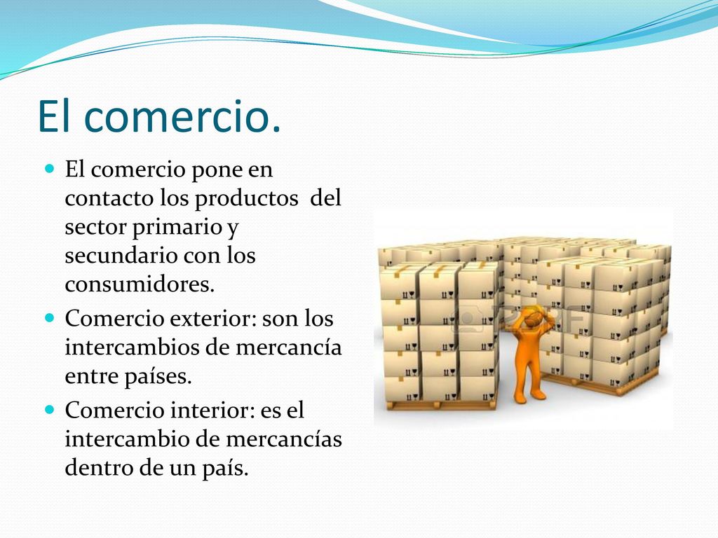 El comercio. El comercio pone en contacto los productos del sector primario y secundario con los consumidores.