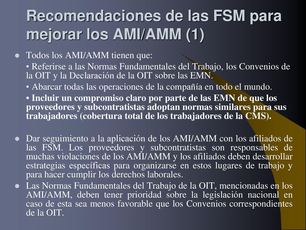Recomendaciones de las FSM para mejorar los AMI/AMM (1)