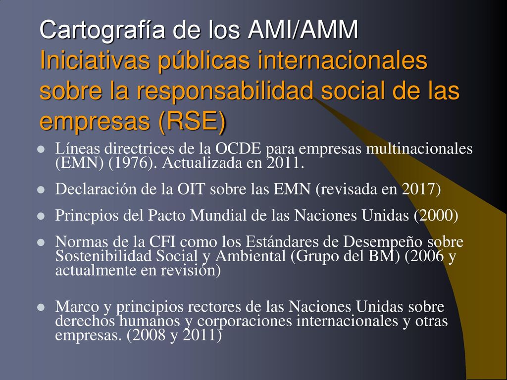 Cartografía de los AMI/AMM Iniciativas públicas internacionales sobre la responsabilidad social de las empresas (RSE)