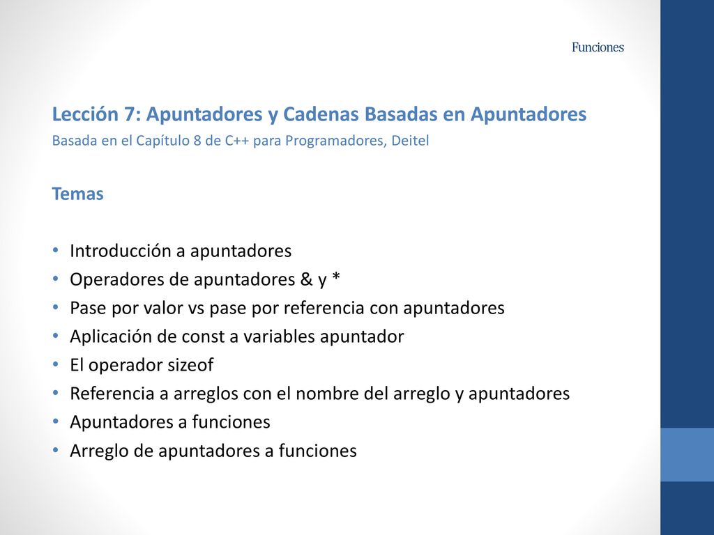 Lección 7: Apuntadores y Cadenas Basadas en Apuntadores