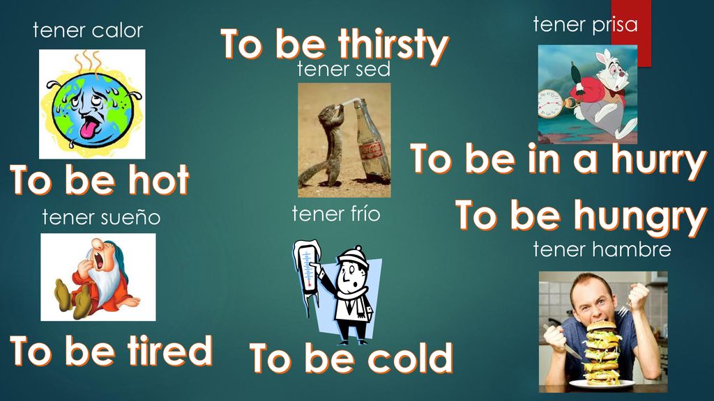 To be thirsty To be in a hurry To be hot To be hungry To be tired