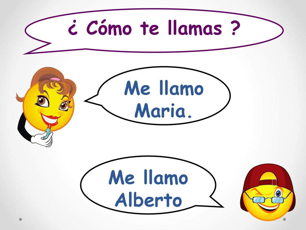 ¿ Cómo te llamas Me llamo Maria. Me llamo Alberto