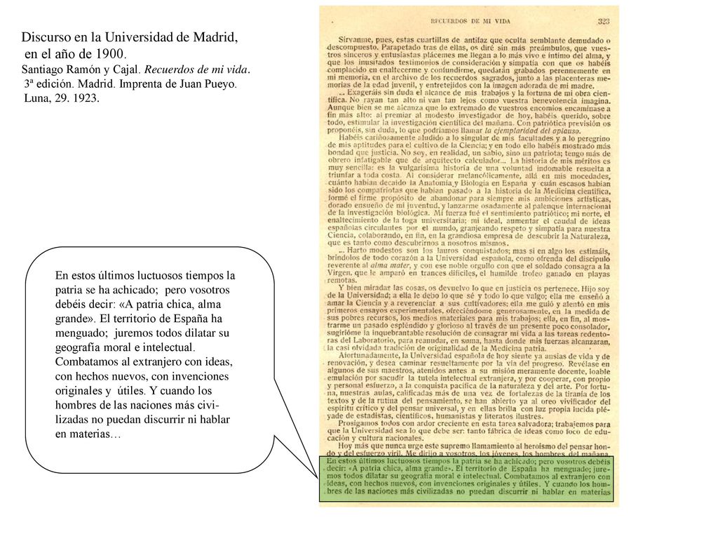 Discurso en la Universidad de Madrid, en el año de 1900.