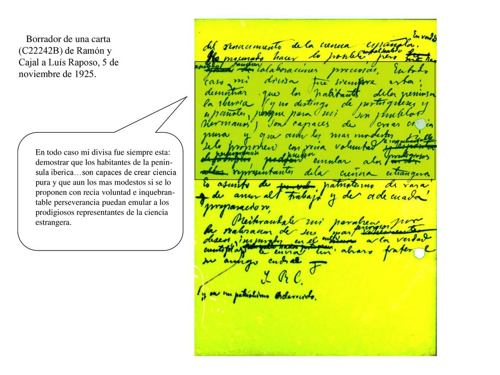 Borrador de una carta (C22242B) de Ramón y Cajal a Luís Raposo, 5 de noviembre de 1925.
