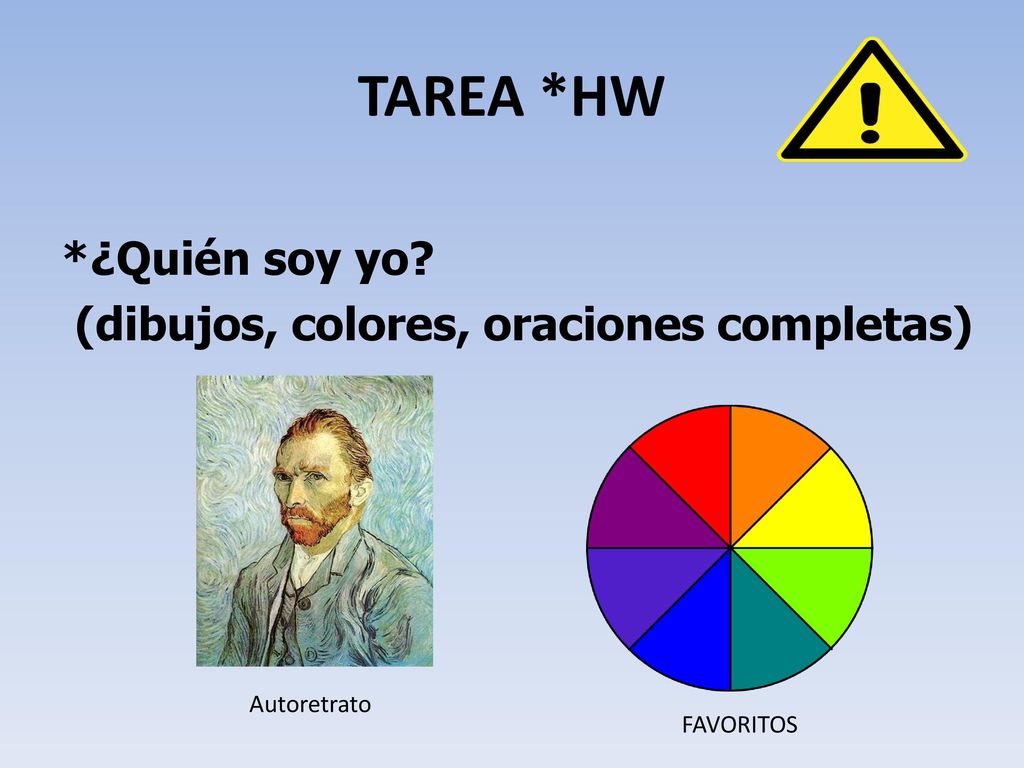 TAREA *HW *¿Quién soy yo (dibujos, colores, oraciones completas)
