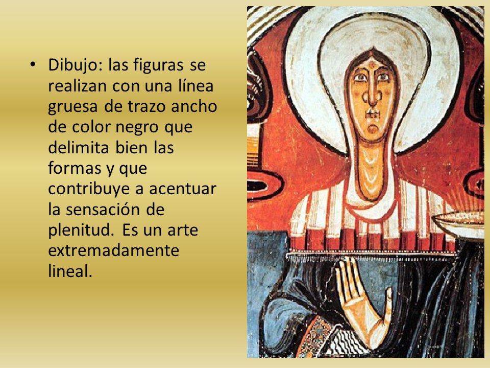 Dibujo: las figuras se realizan con una línea gruesa de trazo ancho de color negro que delimita bien las formas y que contribuye a acentuar la sensación de plenitud.