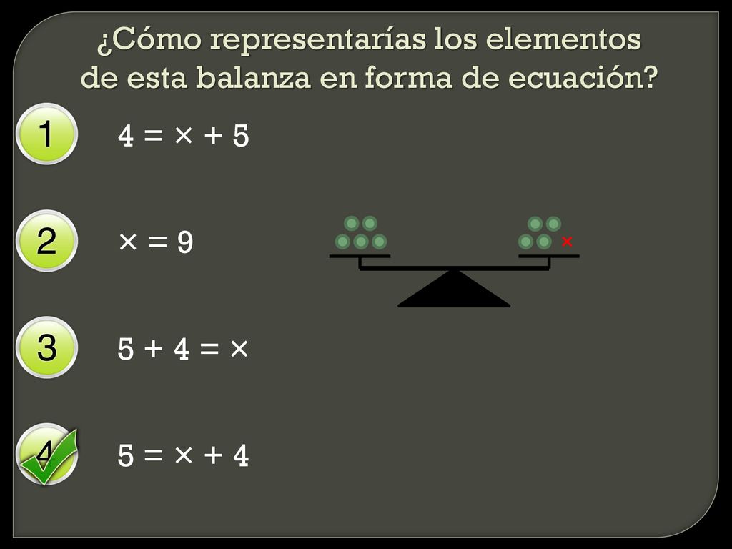 ¿Cómo representarías los elementos de esta balanza en forma de ecuación