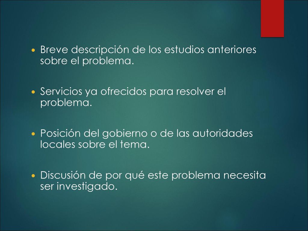 Breve descripción de los estudios anteriores sobre el problema.