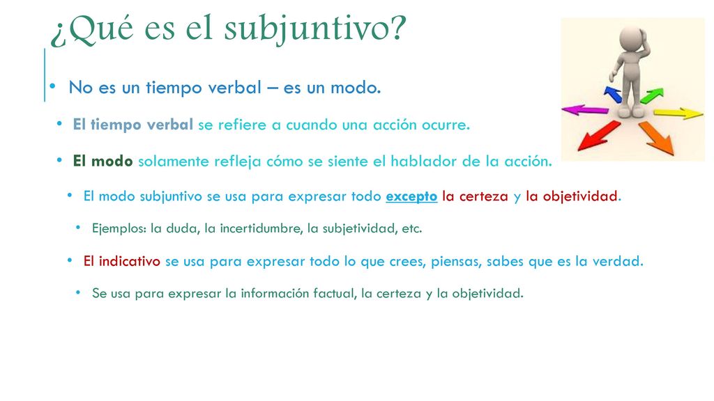 ¿Qué es el subjuntivo No es un tiempo verbal – es un modo.