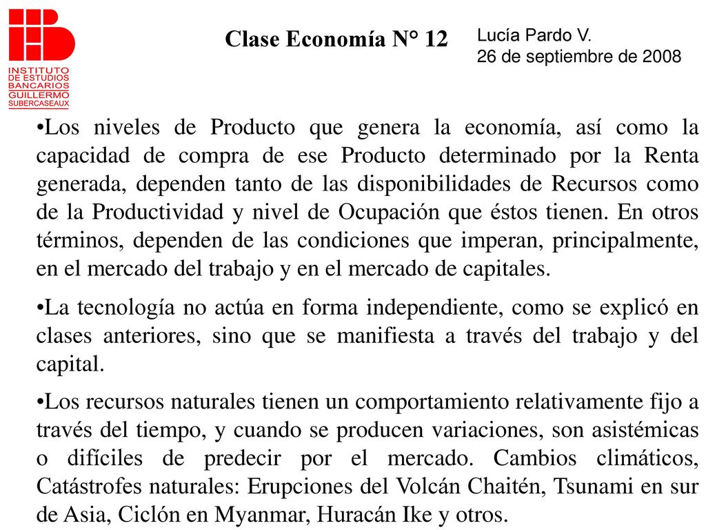 Clase Economía N° 12 Lucía Pardo V. 26 de septiembre de