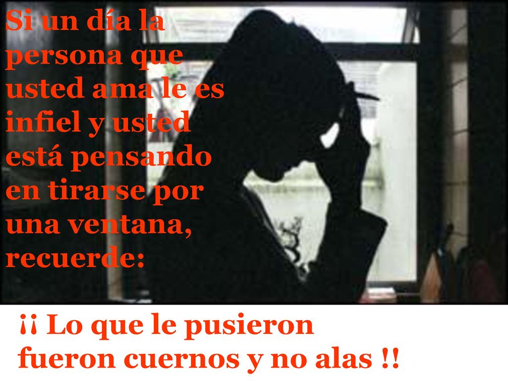 Si un día la persona que usted ama le es infiel y usted está pensando en tirarse por una ventana, recuerde: