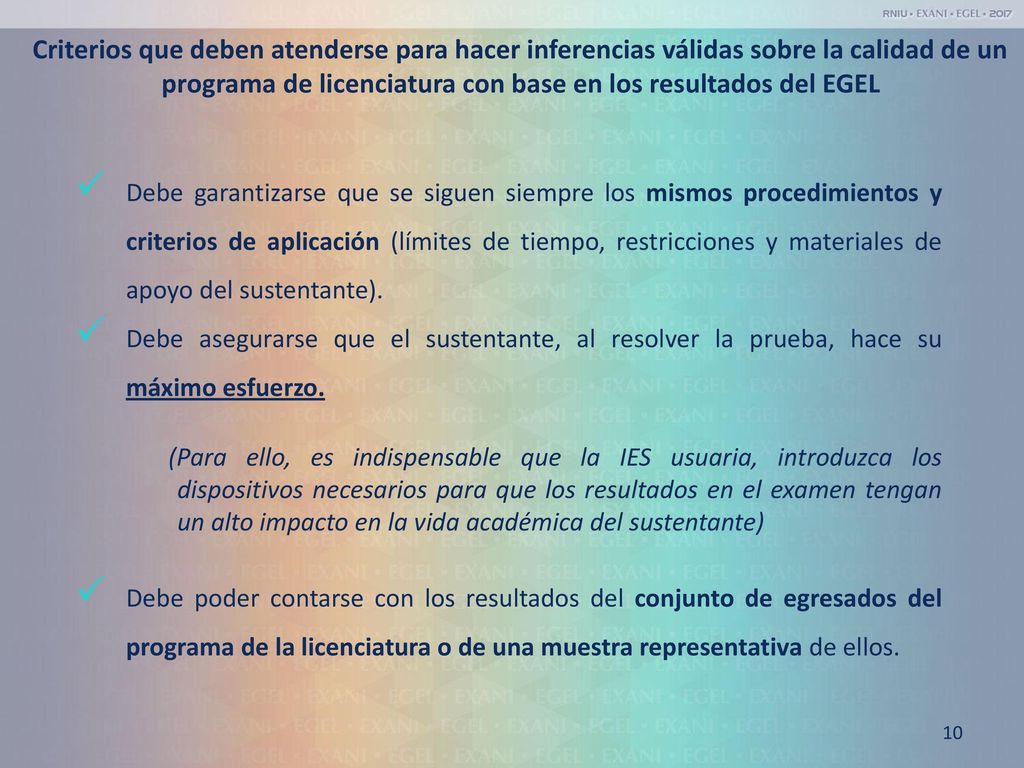 Criterios que deben atenderse para hacer inferencias válidas sobre la calidad de un programa de licenciatura con base en los resultados del EGEL