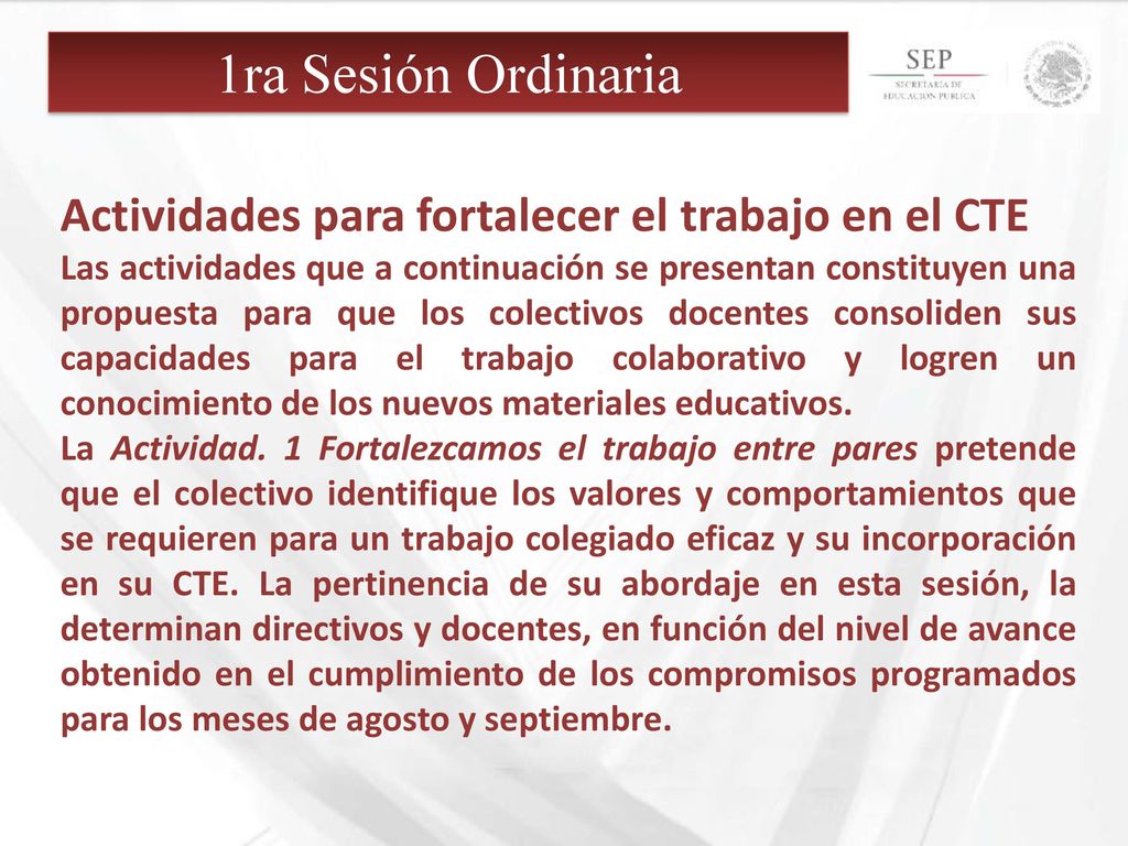 1ra Sesión Ordinaria Actividades para fortalecer el trabajo en el CTE