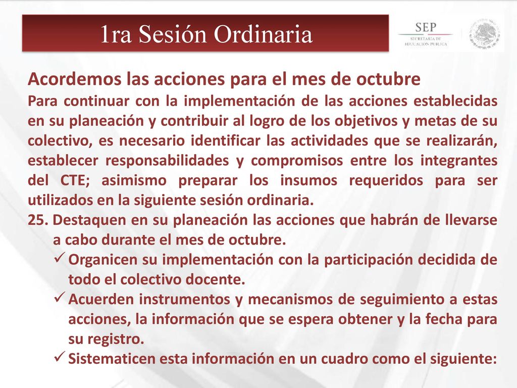 1ra Sesión Ordinaria Acordemos las acciones para el mes de octubre