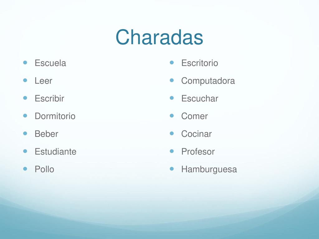 Charadas Escuela Leer Escribir Dormitorio Beber Estudiante Pollo
