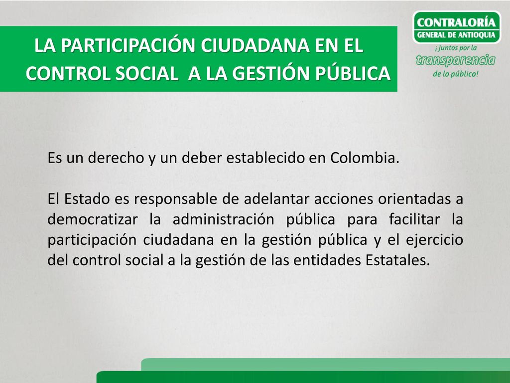LA PARTICIPACIÓN CIUDADANA EN EL CONTROL SOCIAL A LA GESTIÓN PÚBLICA