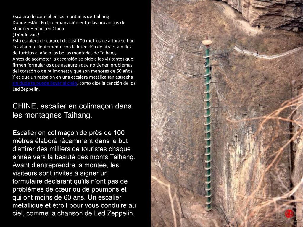 CHINE, escalier en colimaçon dans les montagnes Taihang.