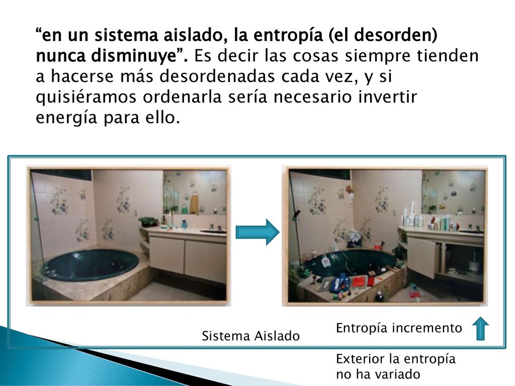 en un sistema aislado, la entropía (el desorden) nunca disminuye