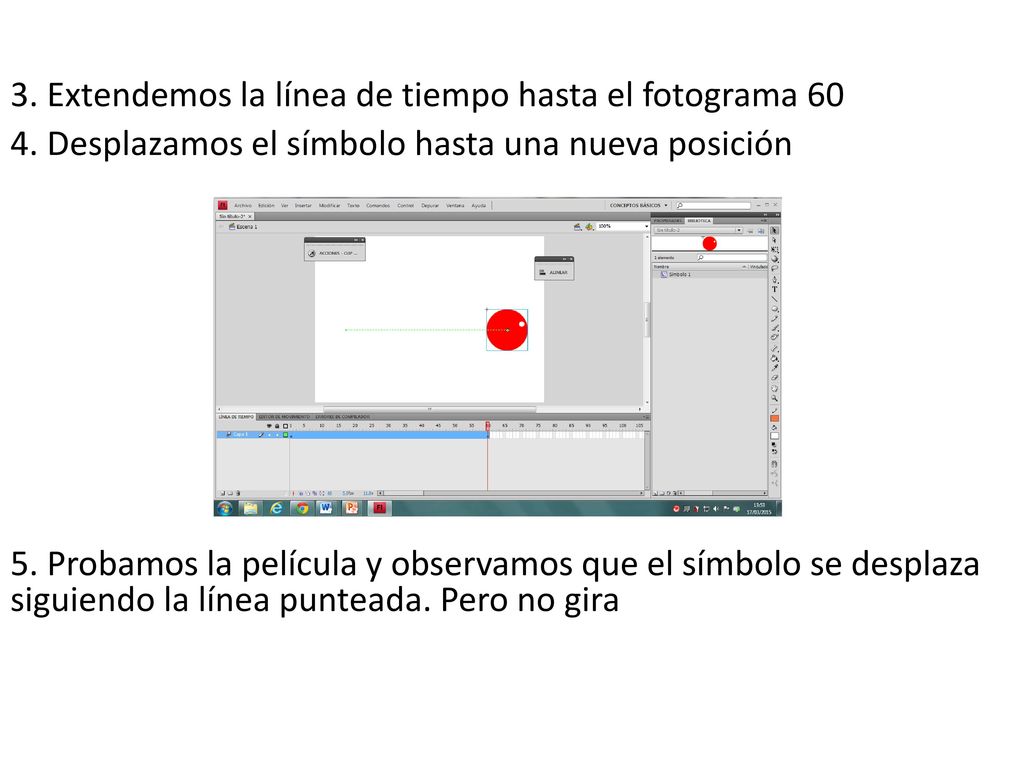 3. Extendemos la línea de tiempo hasta el fotograma 60