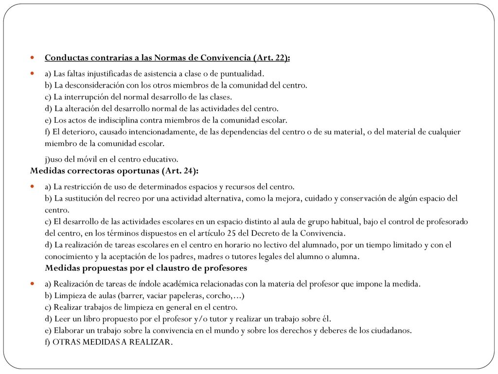 Conductas contrarias a las Normas de Convivencia (Art. 22):