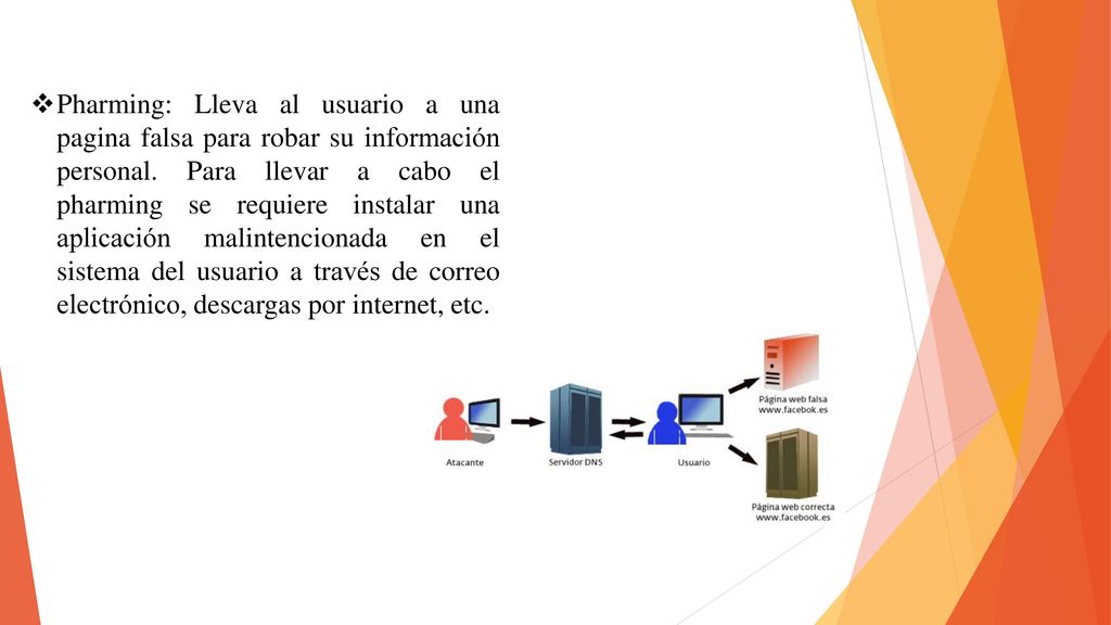 Pharming: Lleva al usuario a una pagina falsa para robar su información personal.