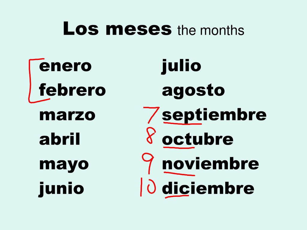 Los meses the months enero julio febrero agosto marzo septiembre
