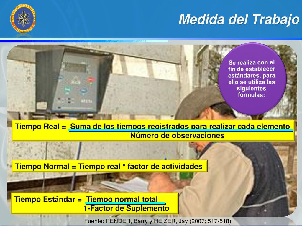 Medida del Trabajo Se realiza con el fin de establecer estándares, para ello se utiliza las siguientes formulas: