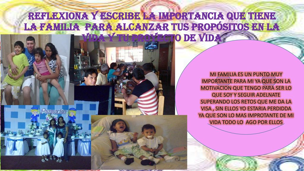 Reflexiona y escribe la importancia que tiene la familia para alcanzar tus propósitos en la vida y tu proyecto de vida
