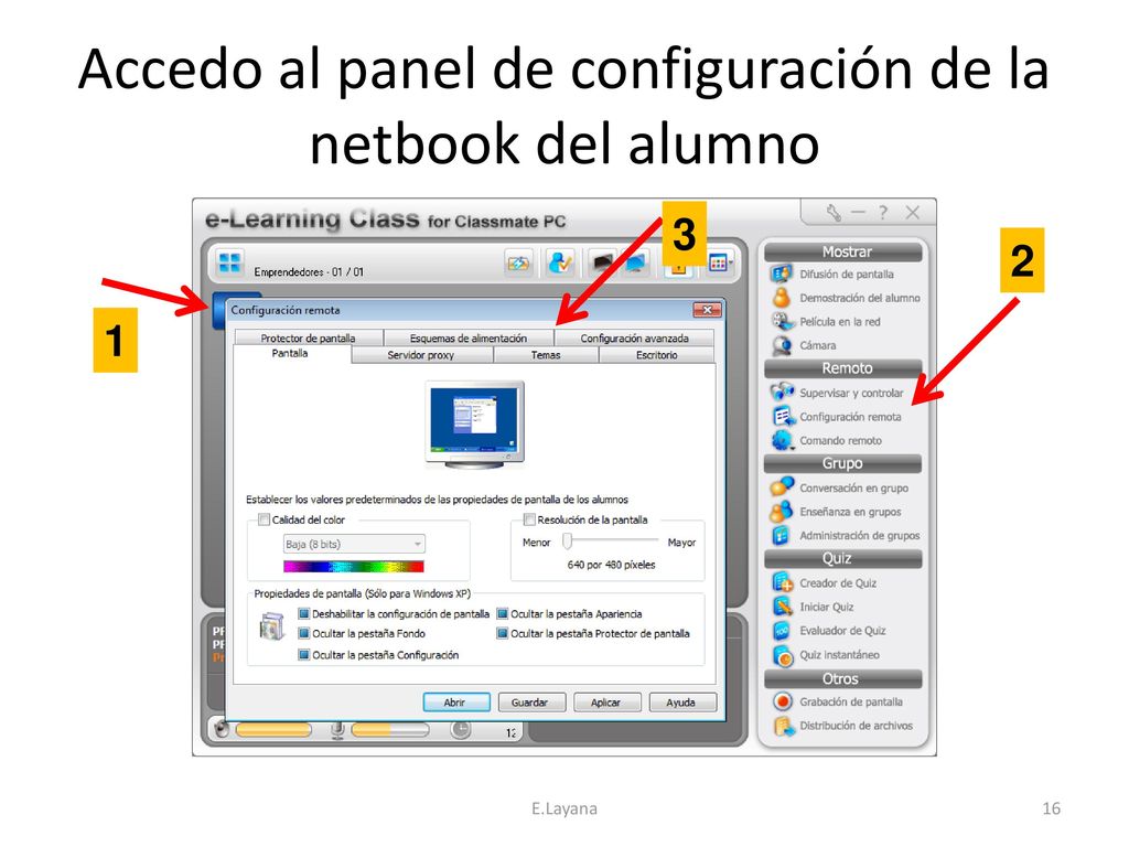 Accedo al panel de configuración de la netbook del alumno