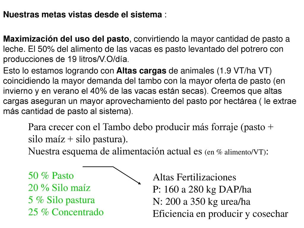 Para crecer con el Tambo debo producir más forraje (pasto +