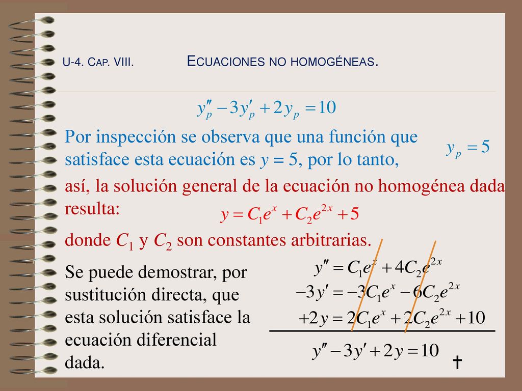 así, la solución general de la ecuación no homogénea dada resulta: