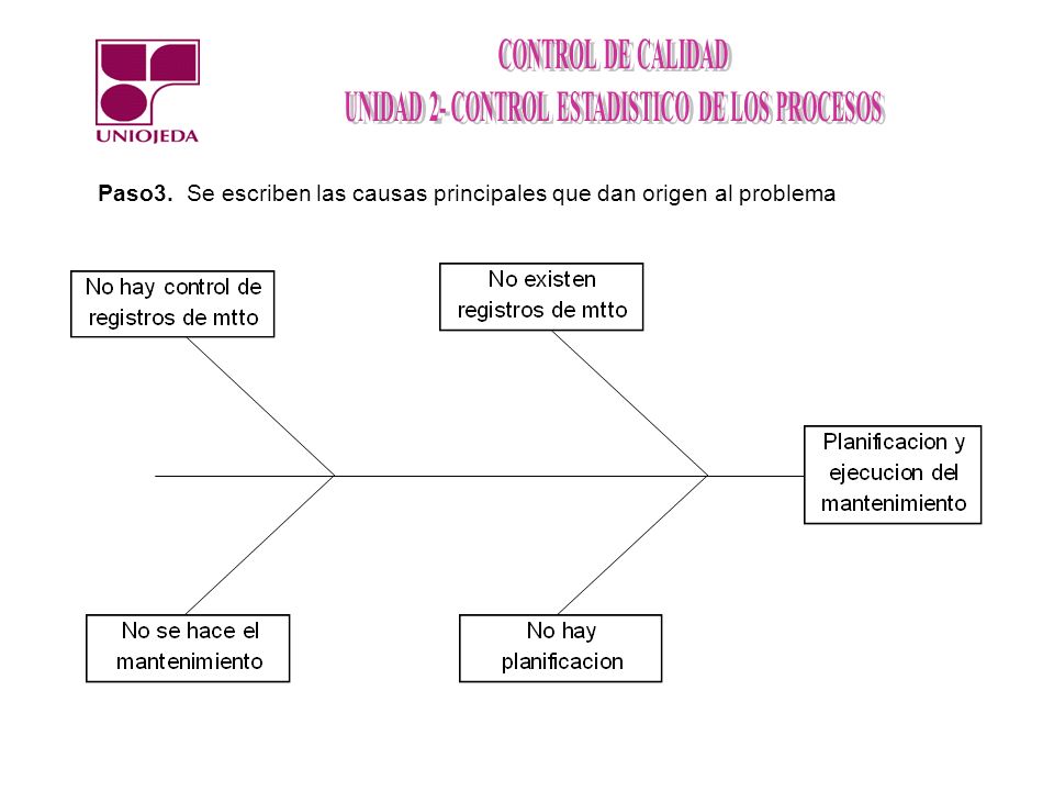 Paso3. Se escriben las causas principales que dan origen al problema