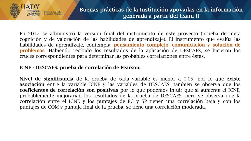 Buenas prácticas de la Institución apoyadas en la información generada a partir del Exani II