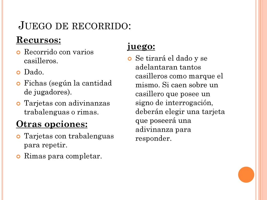 Juego de recorrido: Recursos: juego: Otras opciones: