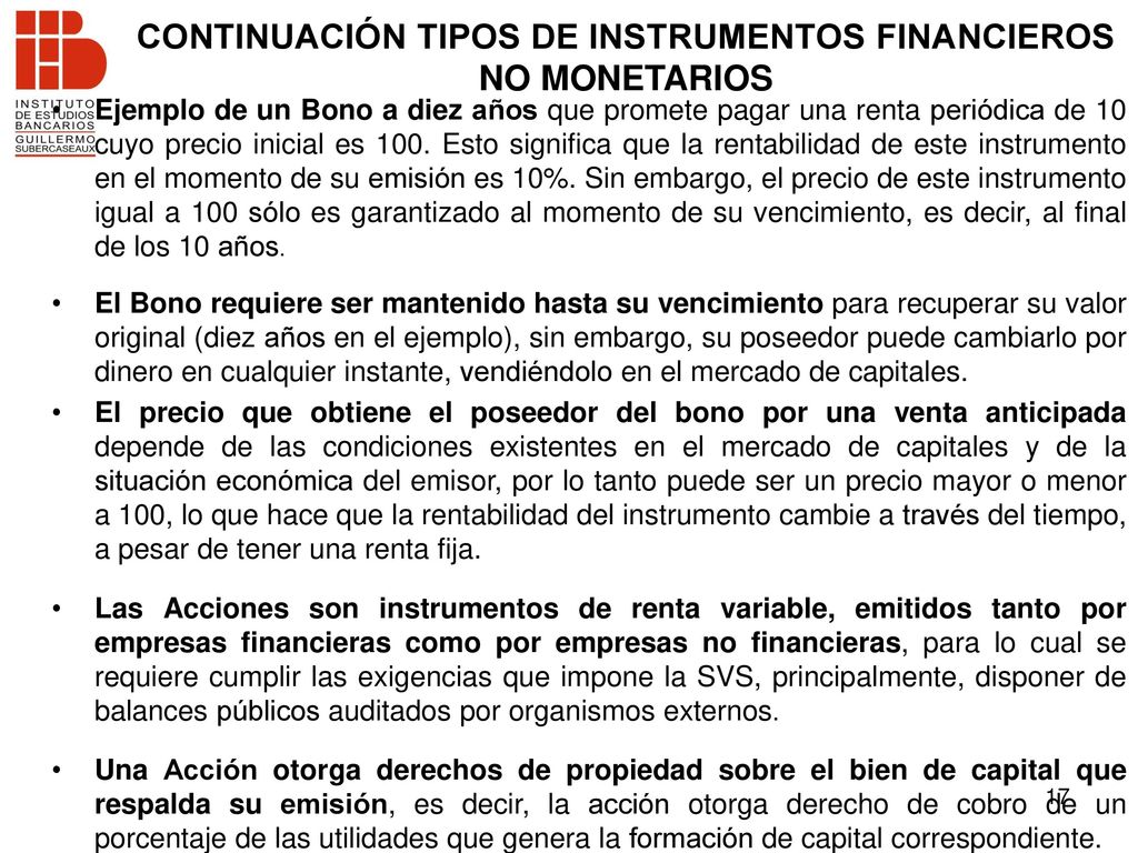 CONTINUACIÓN TIPOS DE INSTRUMENTOS FINANCIEROS NO MONETARIOS