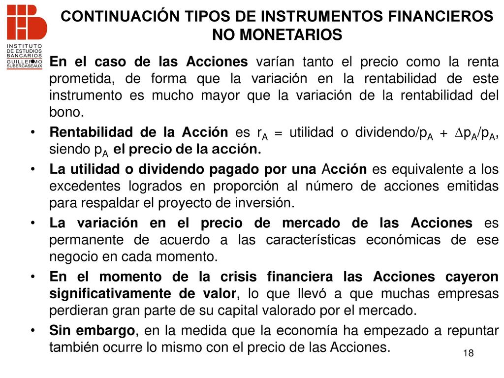 CONTINUACIÓN TIPOS DE INSTRUMENTOS FINANCIEROS NO MONETARIOS
