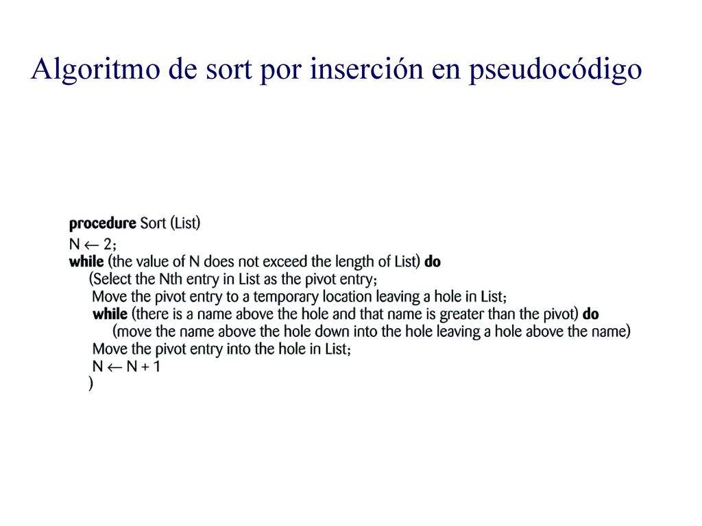 Algoritmo de sort por inserción en pseudocódigo
