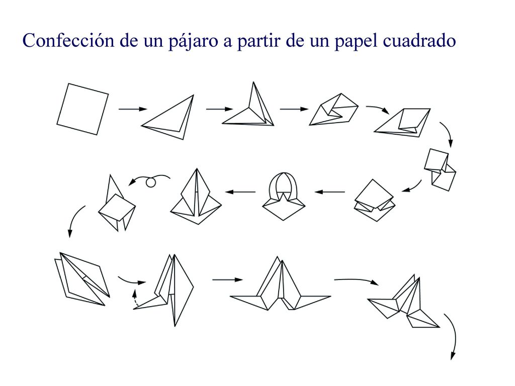 Confección de un pájaro a partir de un papel cuadrado
