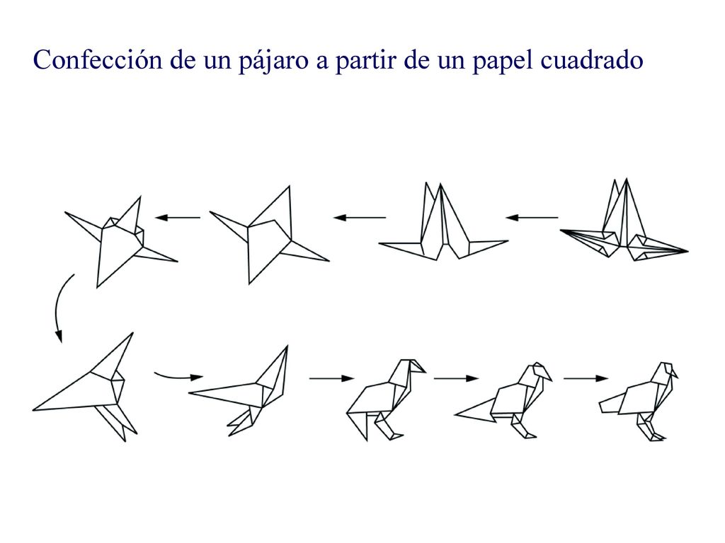 Confección de un pájaro a partir de un papel cuadrado