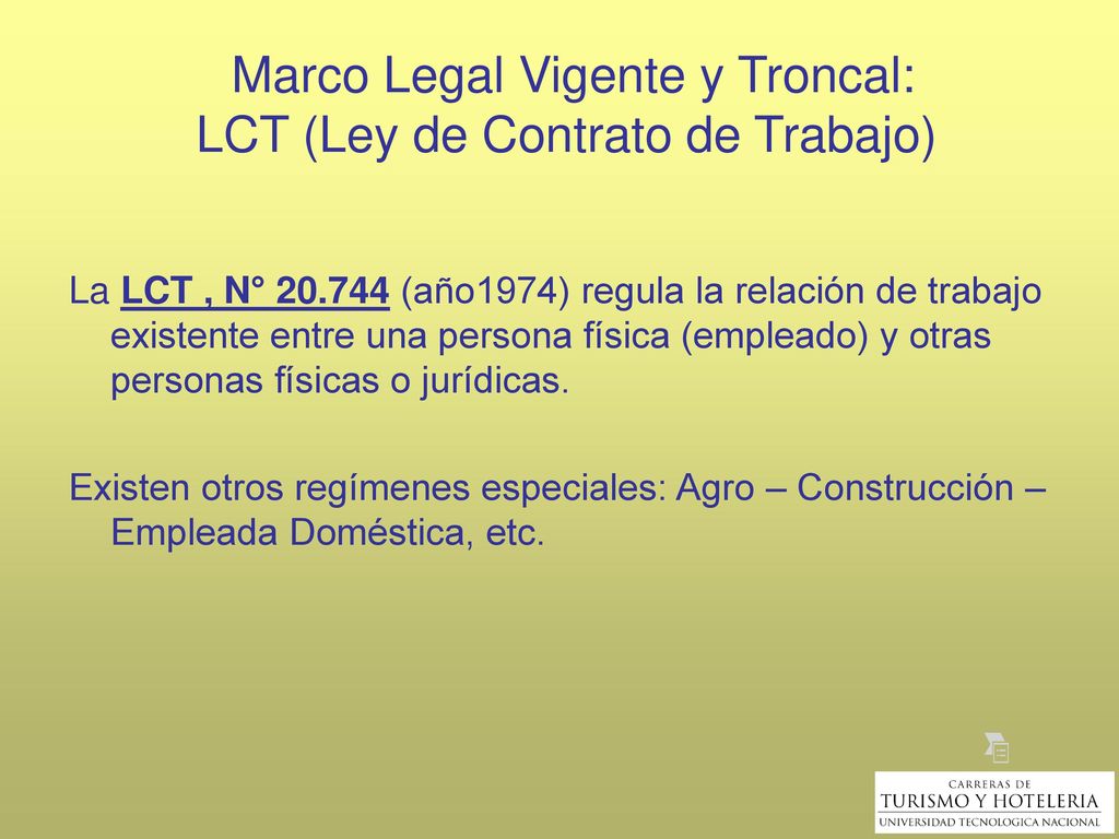 Marco Legal Vigente y Troncal: LCT (Ley de Contrato de Trabajo)