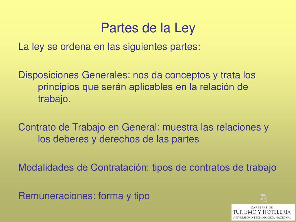 Partes de la Ley La ley se ordena en las siguientes partes: