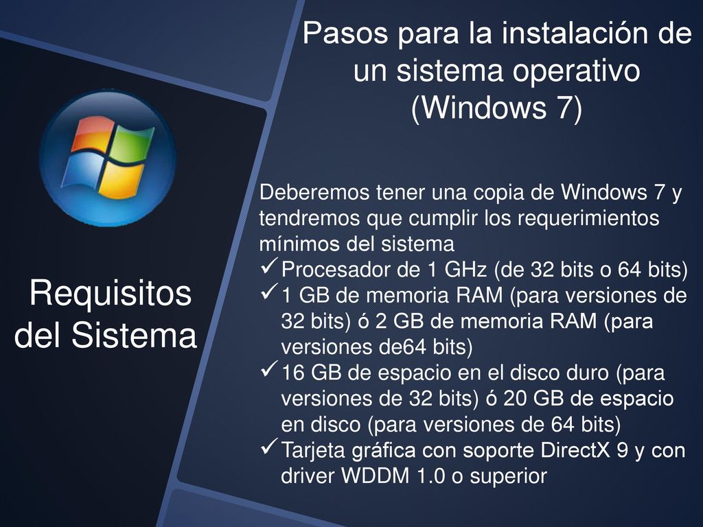 Pasos para la instalación de un sistema operativo (Windows 7)